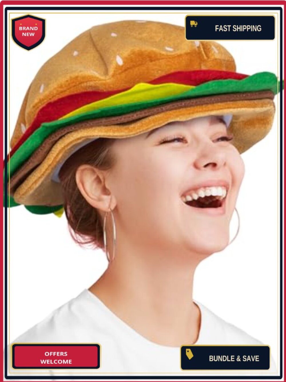 Funny Cheeseburger Costume Hat for Adults One Size Polyester
